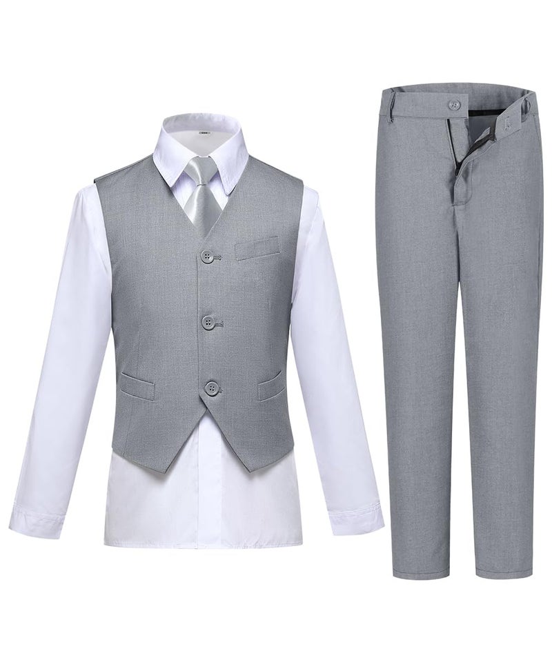 Visaccy Boys Suit,Toddler Kids Boy Light Gray Suit Tuxedo Outfit Vest and Pants Set Size 14 - Image 3